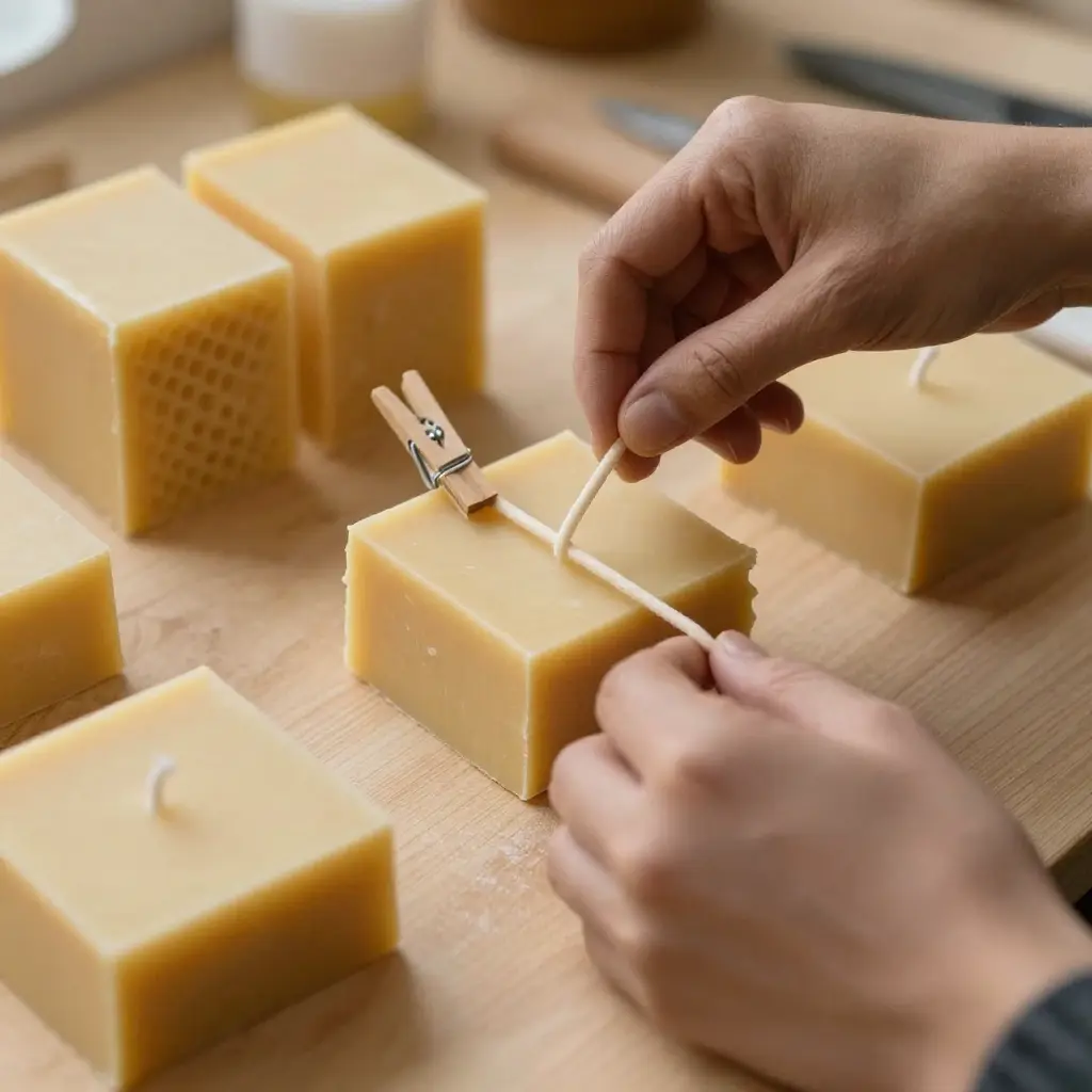 Handcrafted candles being made in a workshop setting